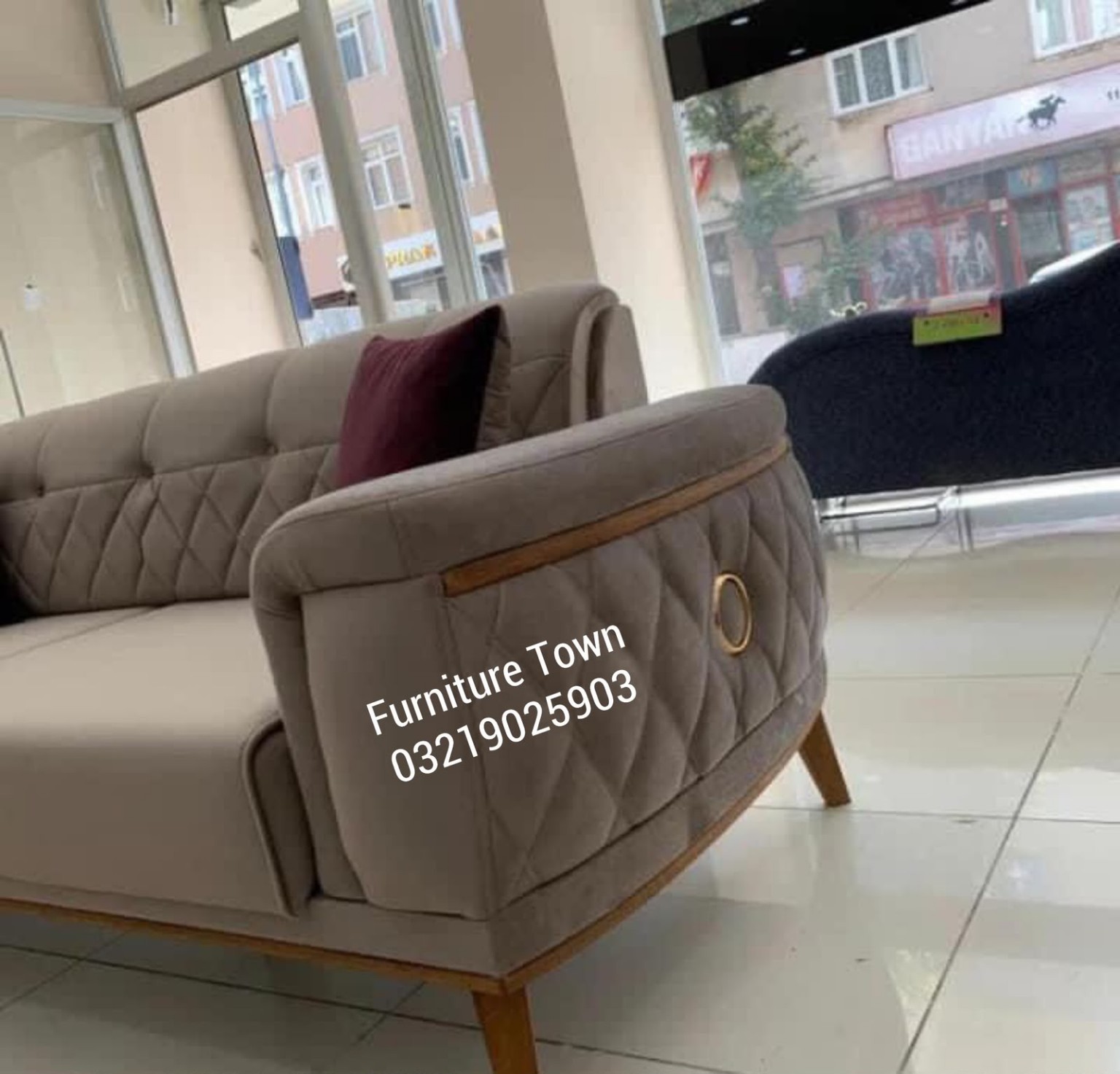 Beige luxury sofa set at Furniture Town Peshawar