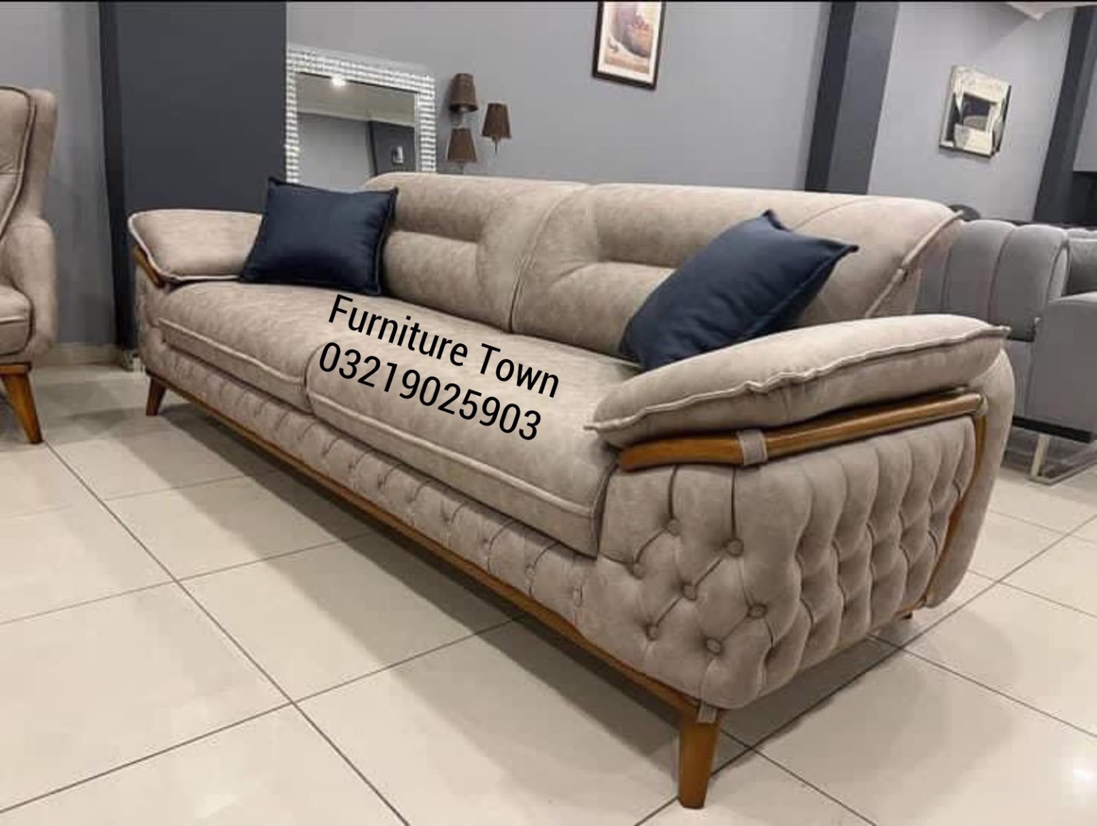 Beige Tufted Sofa in Peshawar