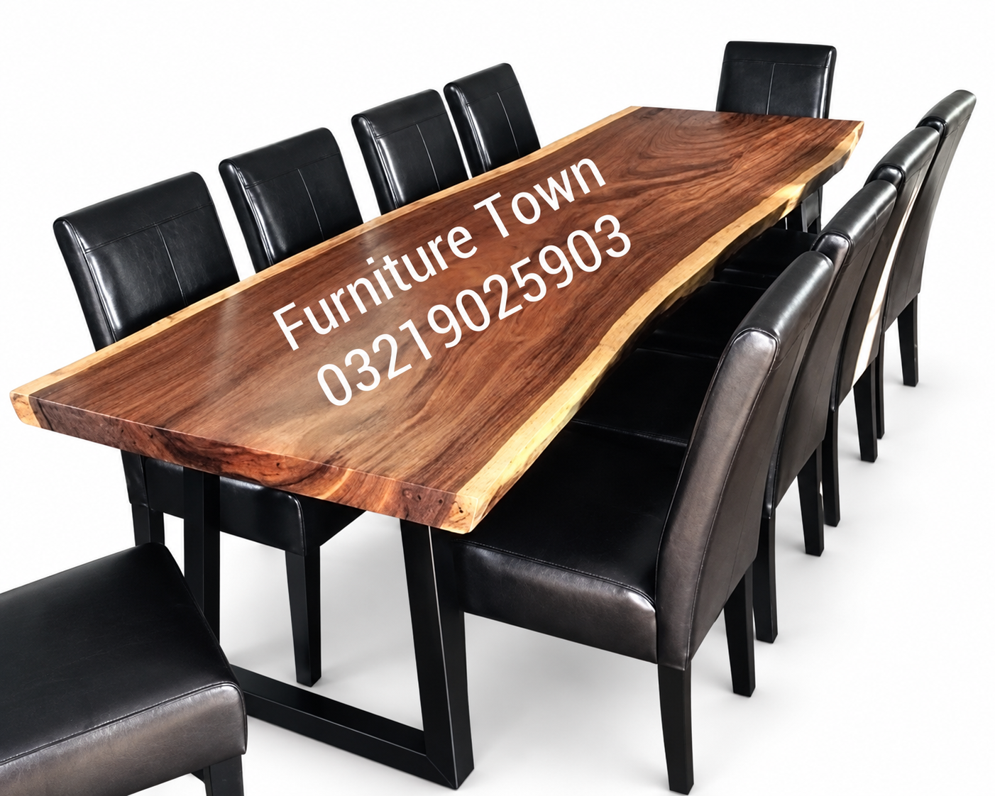 Premium Live Edge Walnut Dining Table Set at Furniture Town Peshawar