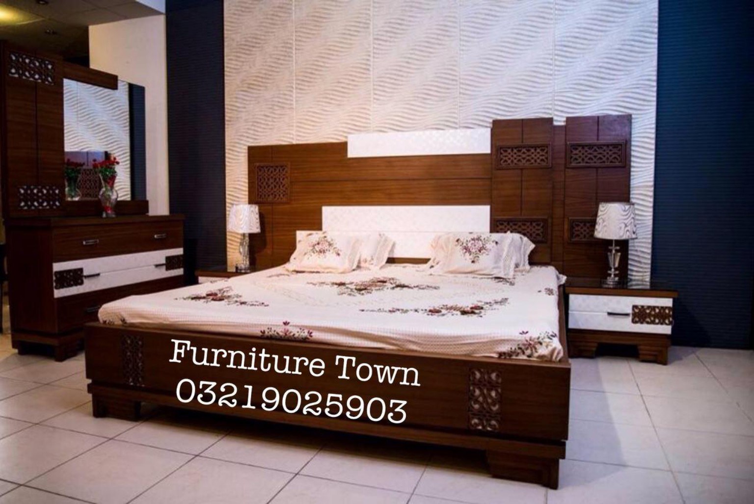 Modern Two-Tone Bedroom Bed in Peshawar
