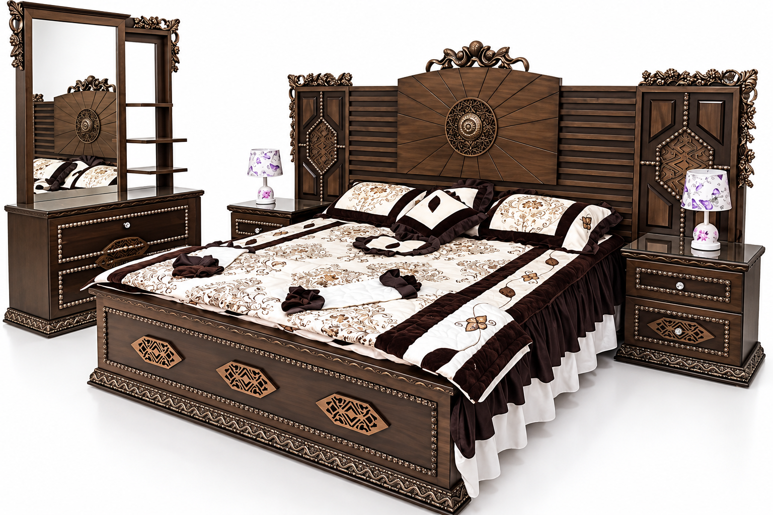 Royal Ornate Walnut Bedroom Set in Peshawar